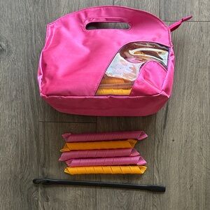 Vibrant Pink Cosmetic Bag with curlformers Hair Curlers